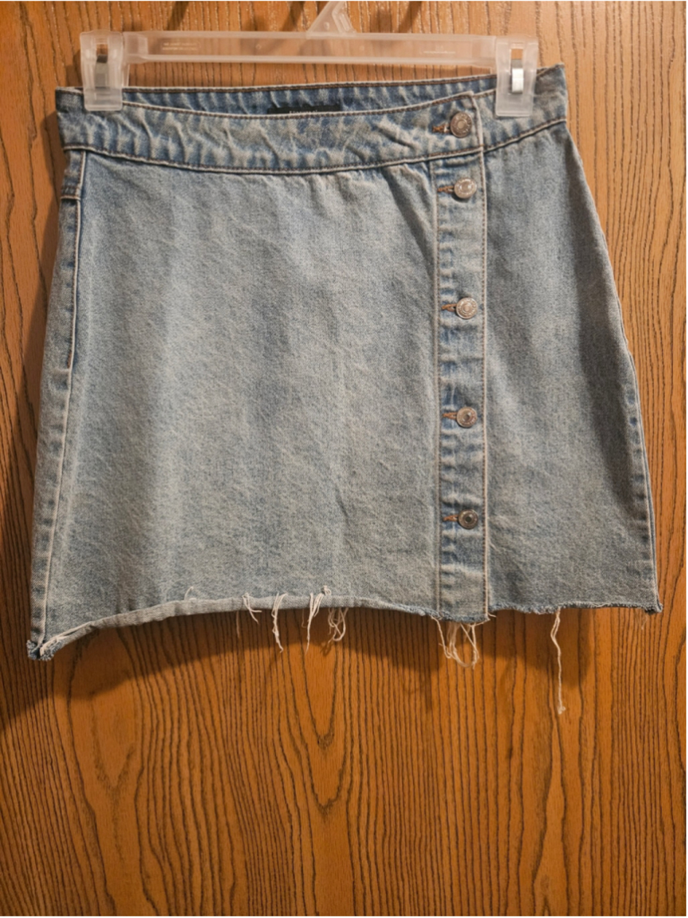 Women's Forever 21 Asymmetrical Snap Denim Mini Skirt, Size L
